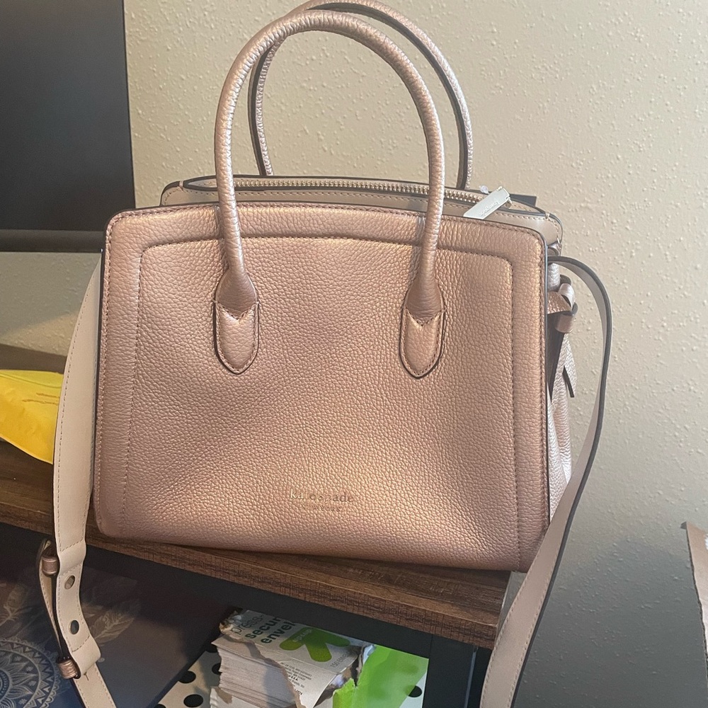 Rose gold metallic Kate spade satchel/cross body.